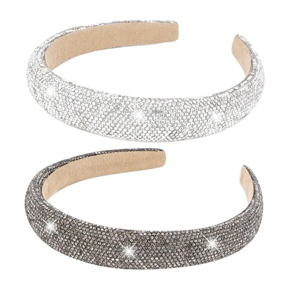 Accessories - Rhinestone Headbands 2pcs Sparkly Silver Dark Grey Jewelry Hair Accessories